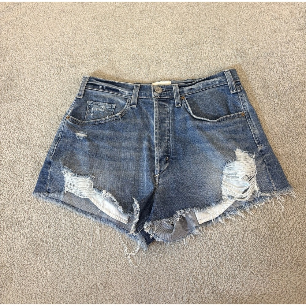 McGuire Denim High‎ Waisted Distressed Cutoff Shorts Blue Size 28 Button Fly USA
